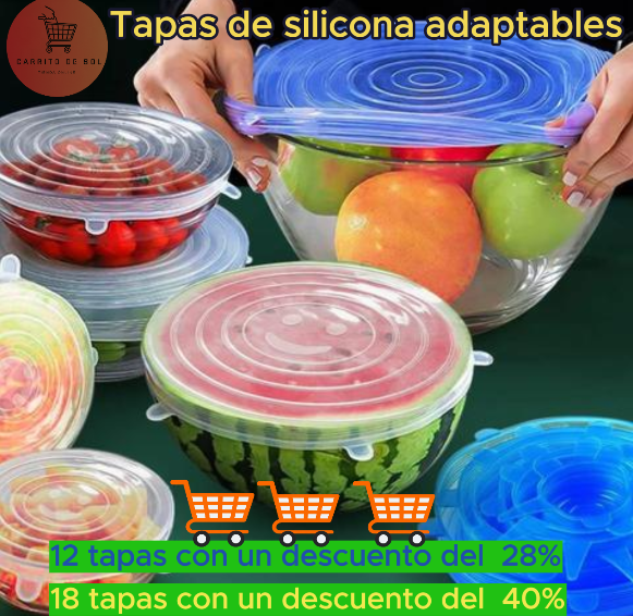 Set 6 Tapas Silicona Adaptable Para Alimentos