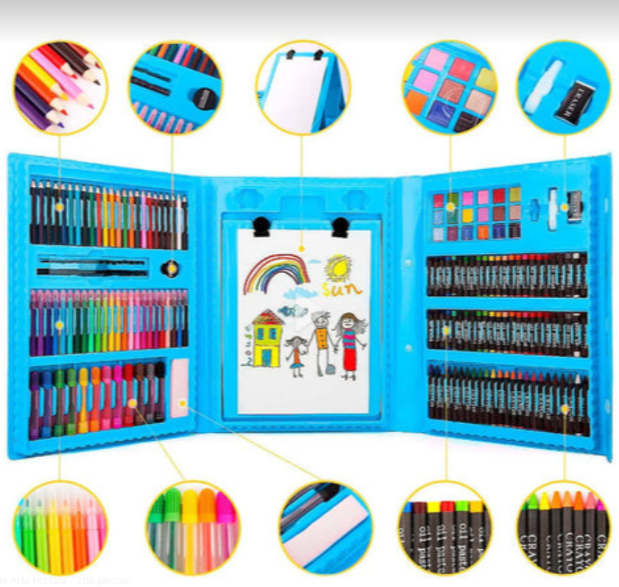 SET KIT DIBUJO NIÑOS 208 PIEZAS